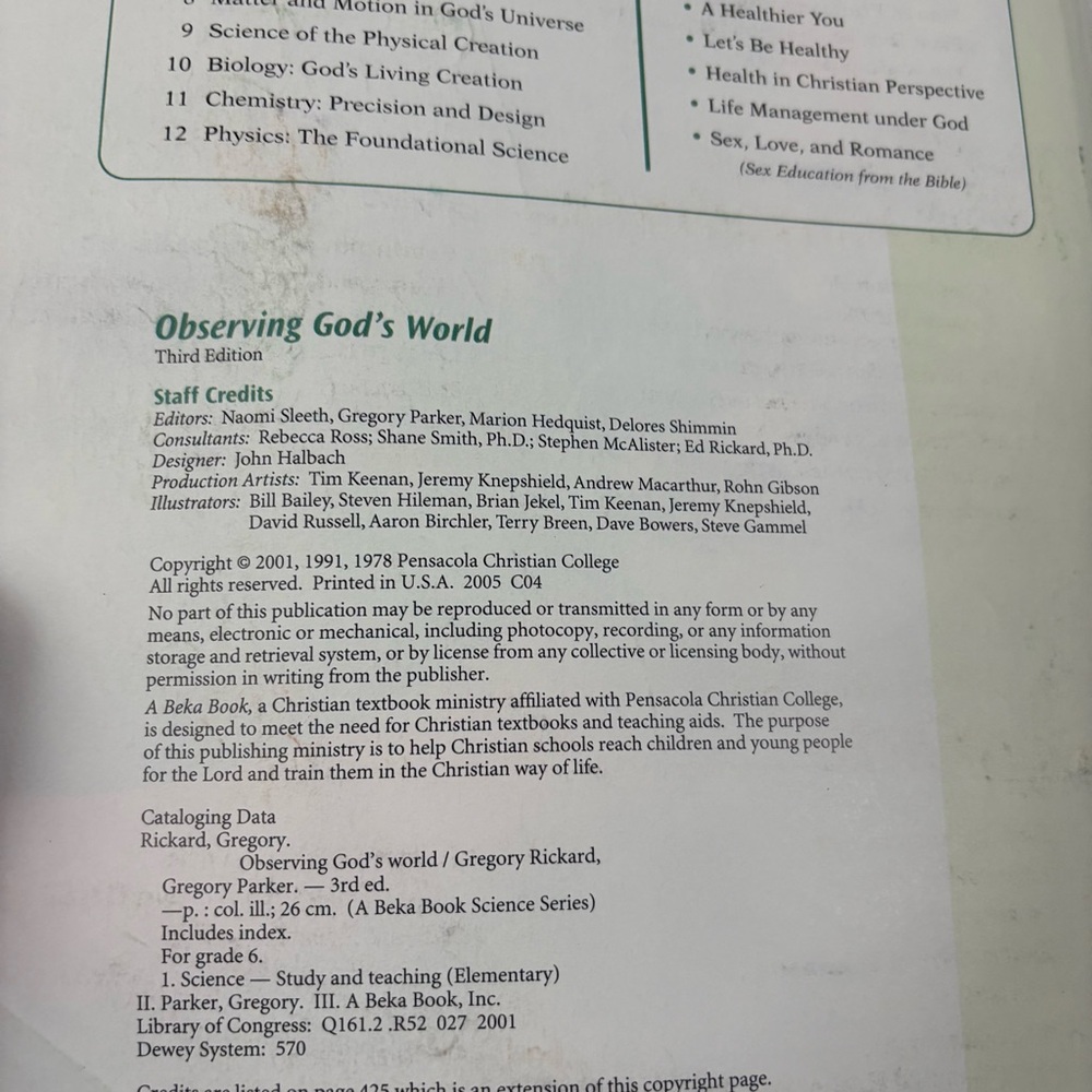 ABEKA 6th Observing God's World Student Text & Answer Key To Text Questions - Picture 6 of 8